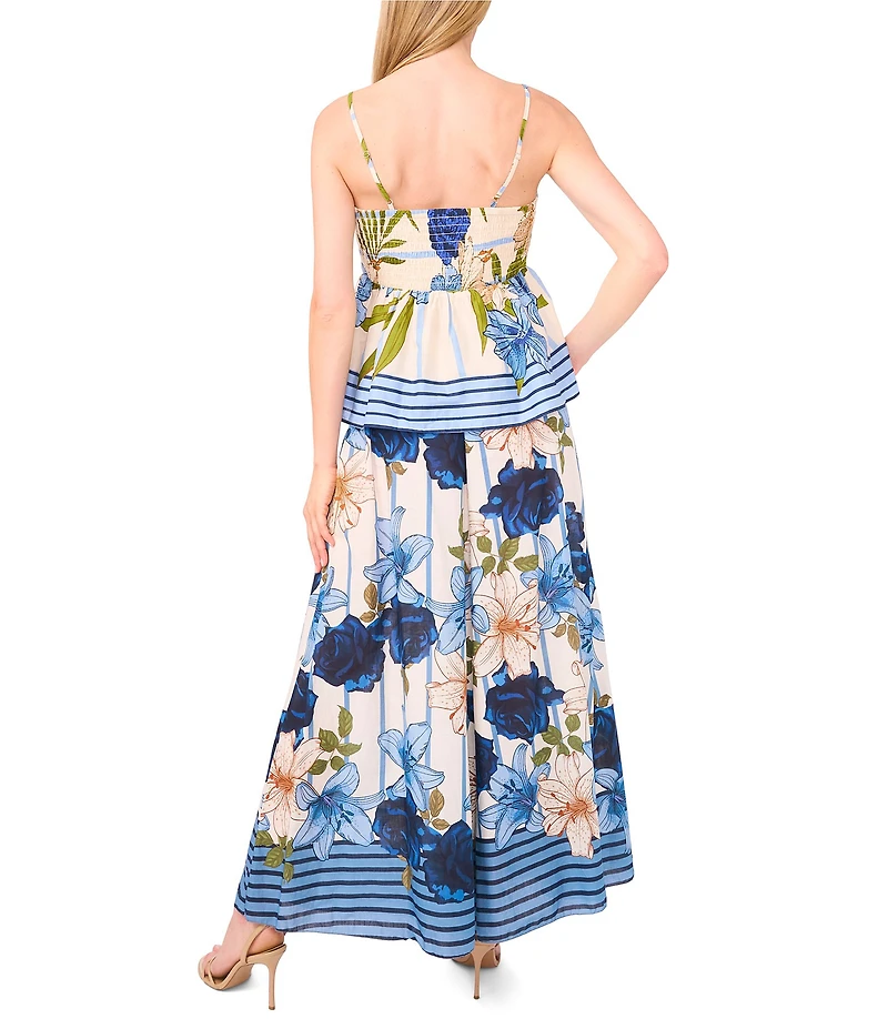 CeCe Woven Floral Print Wide Leg Pull-On Coordinating Pants