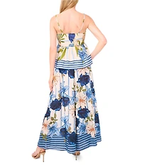 CeCe Woven Floral Print Wide Leg Pull-On Coordinating Pants