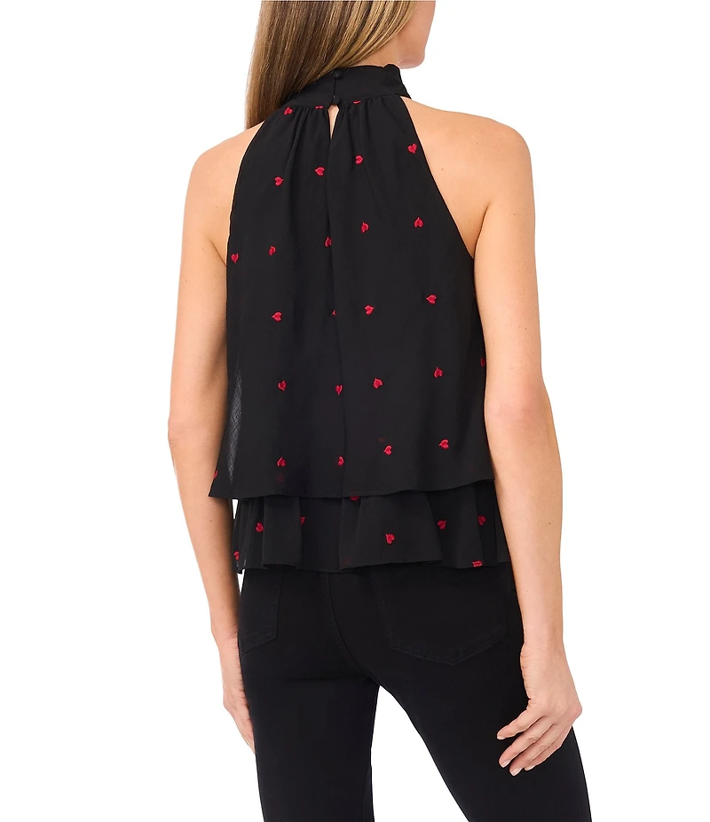 CeCe Woven Heart Halter Tie Neck Sleeveless Top