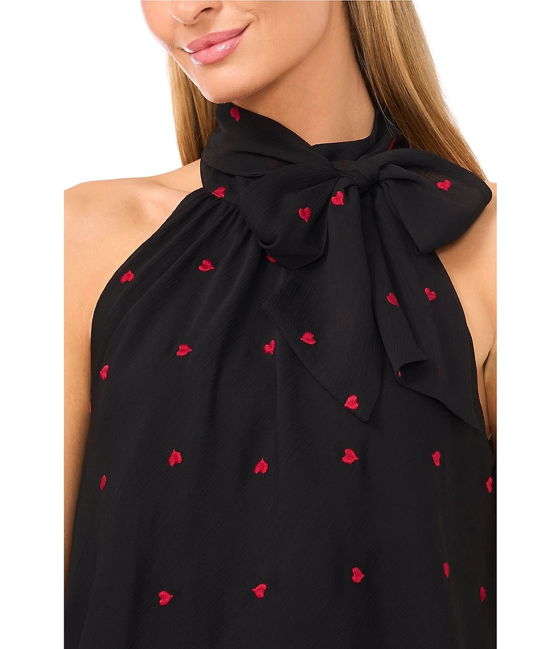 CeCe Woven Heart Halter Tie Neck Sleeveless Top