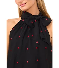 CeCe Woven Heart Halter Tie Neck Sleeveless Top