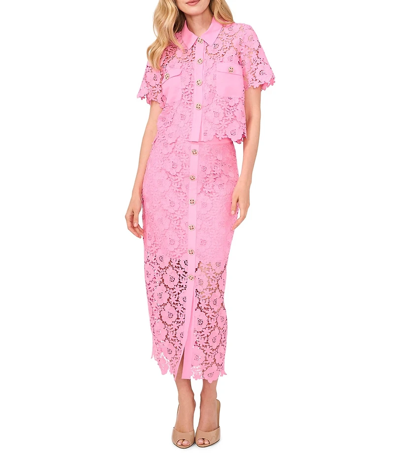 CeCe Woven Lace Midi Pencil Coordinating Midi Skirt