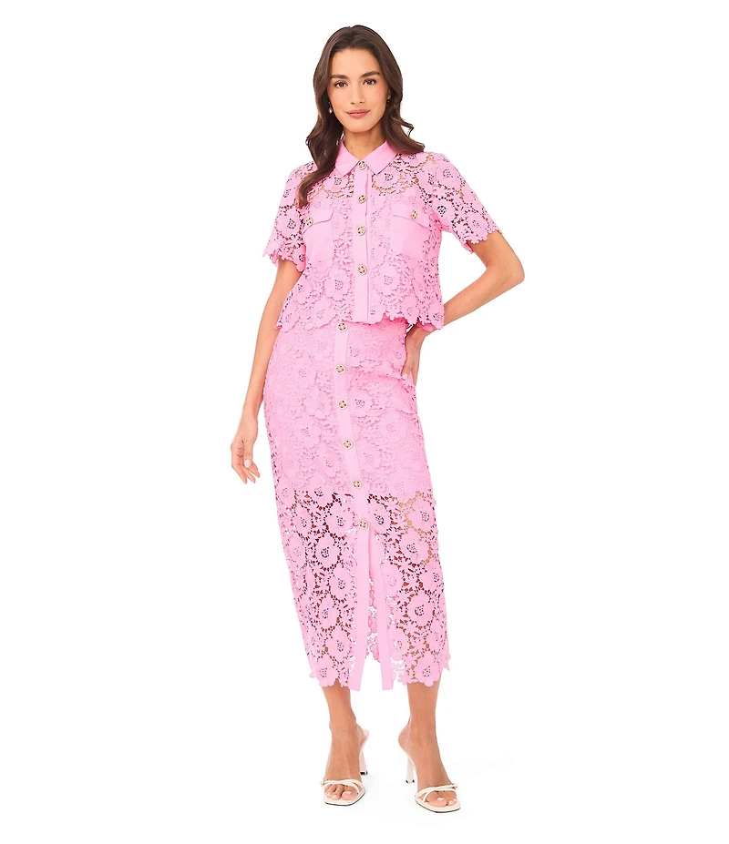 CeCe Woven Lace Midi Pencil Coordinating Midi Skirt