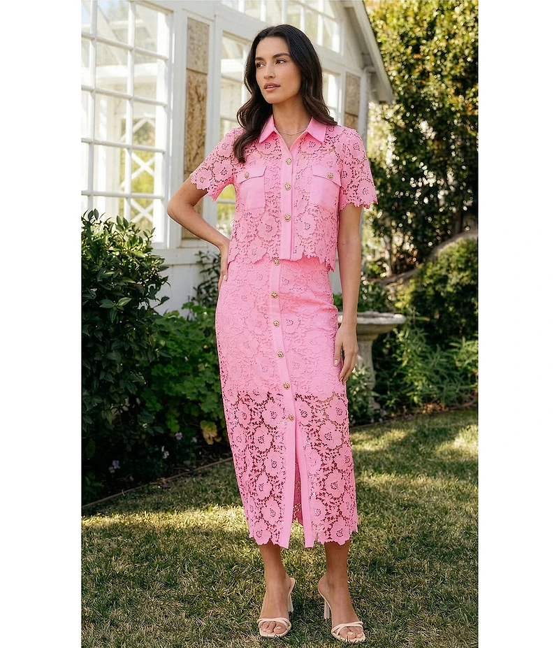 CeCe Woven Lace Midi Pencil Coordinating Midi Skirt