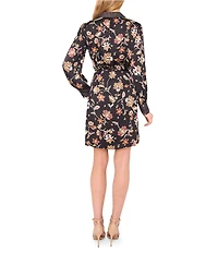 CeCe Woven Paisley Print Point Collar Long Sleeve Mini Shirt Dress