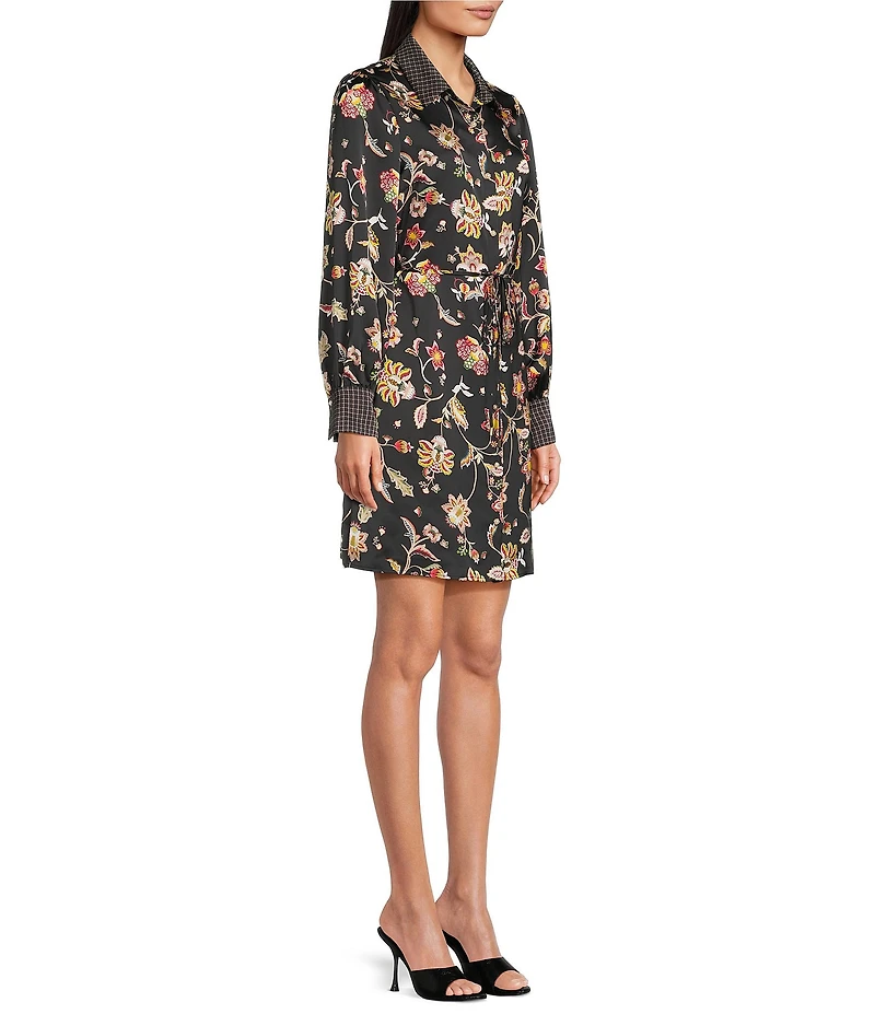 CeCe Woven Paisley Print Point Collar Long Sleeve Mini Shirt Dress