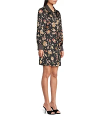 CeCe Woven Paisley Print Point Collar Long Sleeve Mini Shirt Dress