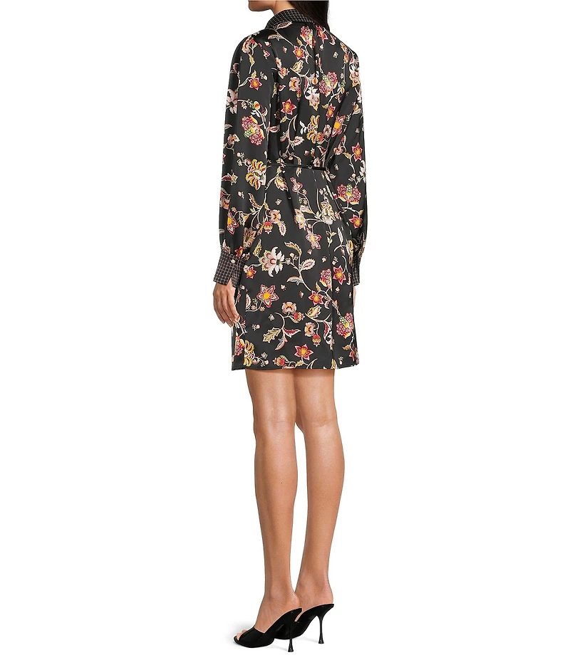 CeCe Woven Paisley Print Point Collar Long Sleeve Mini Shirt Dress