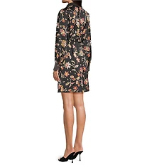 CeCe Woven Paisley Print Point Collar Long Sleeve Mini Shirt Dress