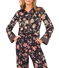CeCe Woven Point Collar Long Sleeve Paisley Button Down Coordinating Shirt