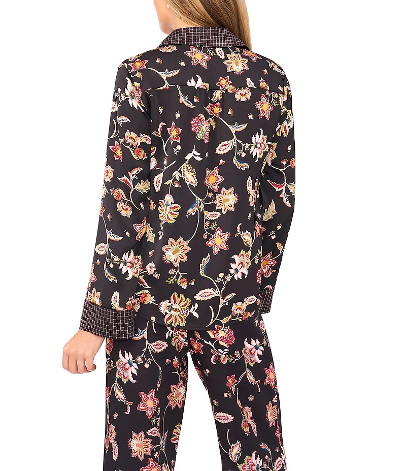 CeCe Woven Point Collar Long Sleeve Paisley Button Down Coordinating Shirt