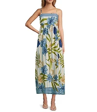 CeCe Woven Floral Print Square Neck Sleeveless Midi Dress