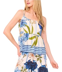 CeCe Coordinating Woven Printed Square Neck Sleeveless Printed Tank