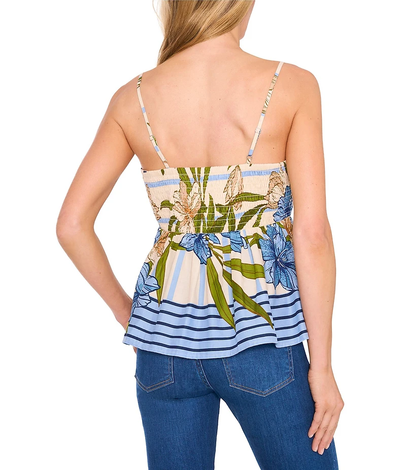CeCe Coordinating Woven Printed Square Neck Sleeveless Printed Tank