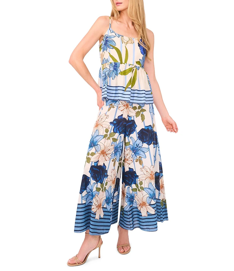 CeCe Coordinating Woven Printed Square Neck Sleeveless Printed Tank