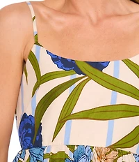 CeCe Coordinating Woven Printed Square Neck Sleeveless Printed Tank