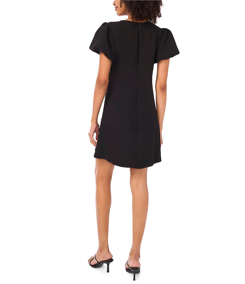 CeCe Woven Round Neck Short Sleeve Floral Embellished Bubble Dress