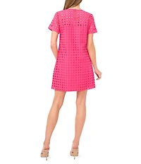 CeCe Woven Round Neck Short Sleeve Shift Dress