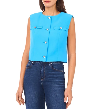 CeCe Woven Round Neck Sleeveless Cropped Coordinating Top