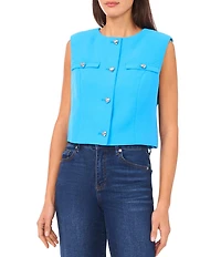 CeCe Woven Round Neck Sleeveless Cropped Coordinating Top