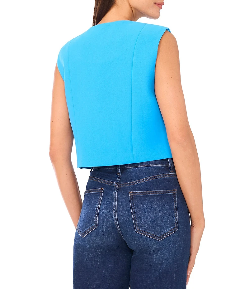 CeCe Woven Round Neck Sleeveless Cropped Coordinating Top