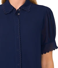 CeCe Woven Short Sleeve Scalloped Collar Blouse