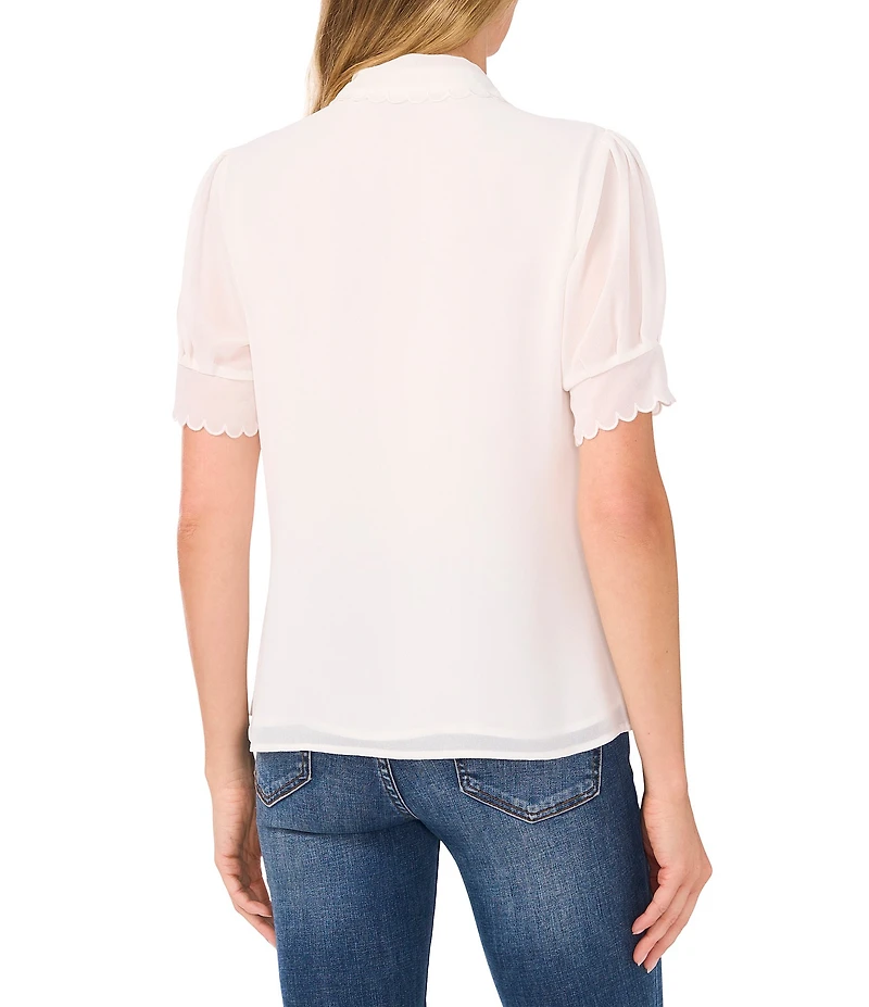 CeCe Woven Short Sleeve Scalloped Collar Blouse