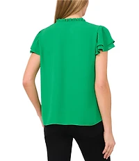 CeCe Woven Split Round Neck Flutter Sleeve Blouse