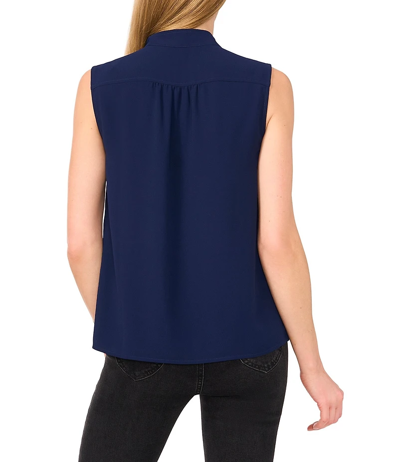 CeCe Woven Stand Collar Sleeveless Button Front Top