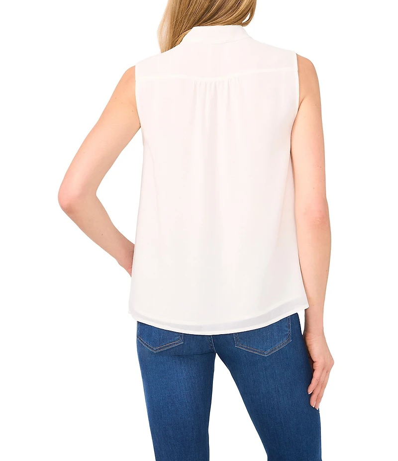 CeCe Woven Stand Collar Sleeveless Button Front Top