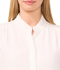 CeCe Woven Stand Collar Sleeveless Button Front Top