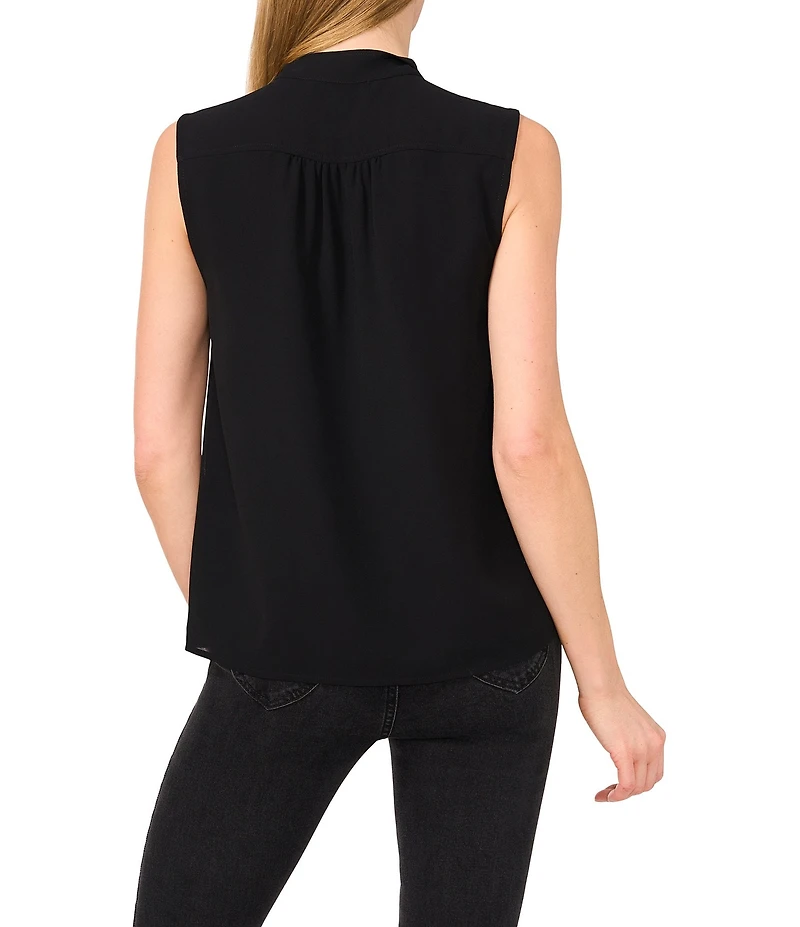 CeCe Woven Stand Collar Sleeveless Button Front Top