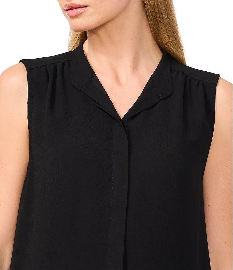 CeCe Woven Stand Collar Sleeveless Button Front Top