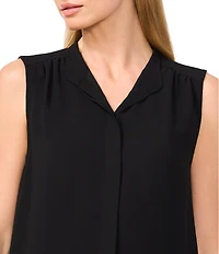 CeCe Woven Stand Collar Sleeveless Button Front Top