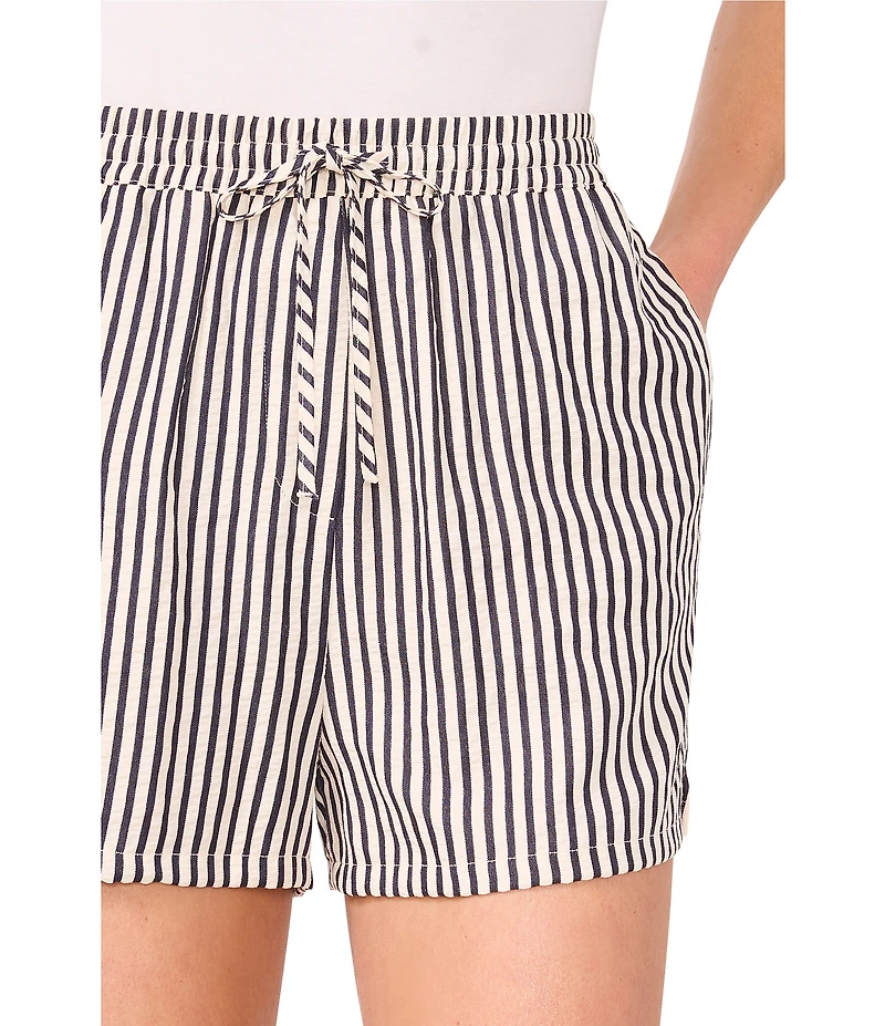 CeCe Woven Stripe Print Drawstring Tie Front Coordinating Shorts