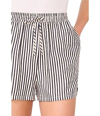 CeCe Woven Stripe Print Drawstring Tie Front Coordinating Shorts