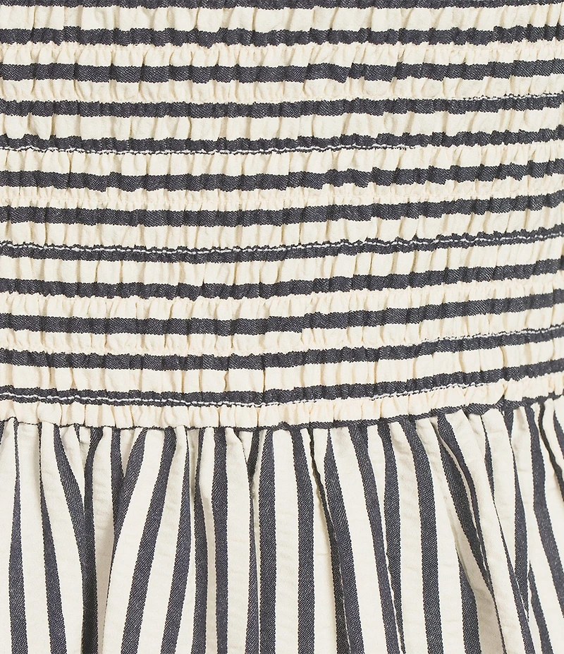 CeCe Woven Stripe Print Square Neck Sleeveless Smocked Midi A-Line Dress