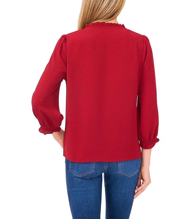 CeCe Woven V-Neck 3/4 Sleeve Ruffled Blouse