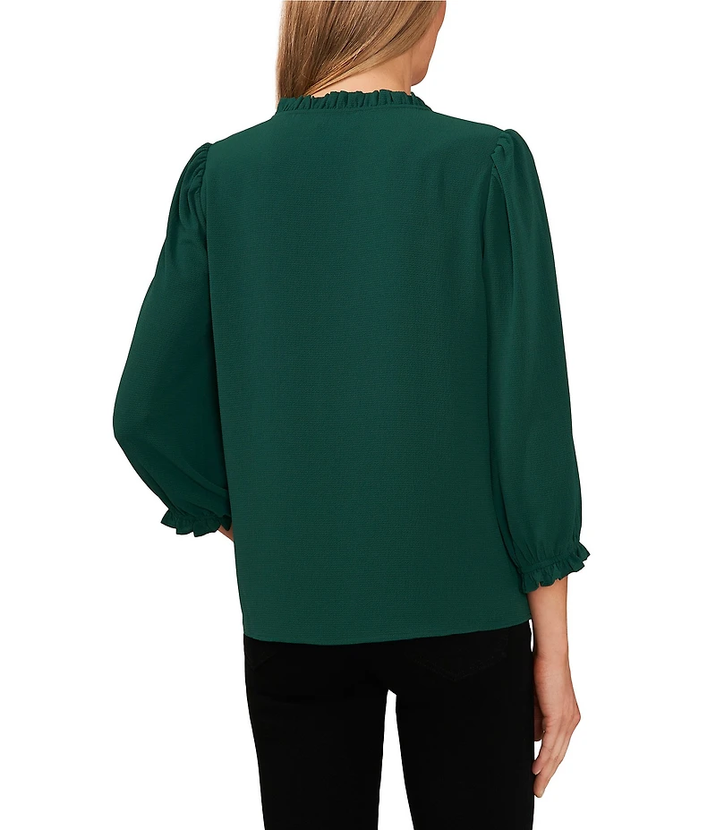 CeCe Woven V-Neck 3/4 Sleeve Ruffled Blouse