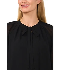 CeCe Woven V-Neck Long Sleeve Tie Front Blouse