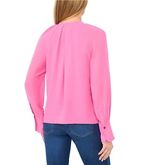 CeCe Woven V-Neck Long Sleeve Tie Front Blouse