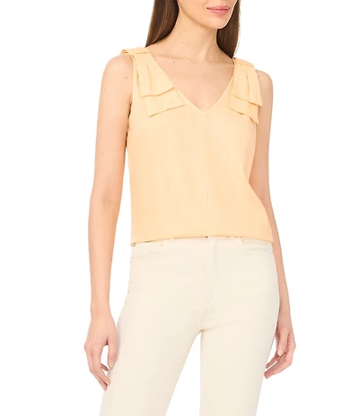 CeCe Woven V-Neck Sleeveless Bow Shoulder Tank
