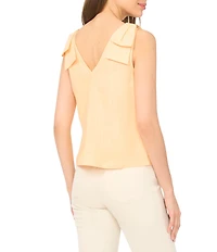 CeCe Woven V-Neck Sleeveless Bow Shoulder Tank