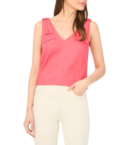 CeCe Woven V-Neck Sleeveless Bow Shoulder Tank