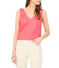 CeCe Woven V-Neck Sleeveless Bow Shoulder Tank