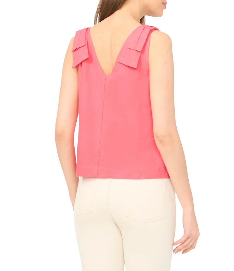 CeCe Woven V-Neck Sleeveless Bow Shoulder Tank