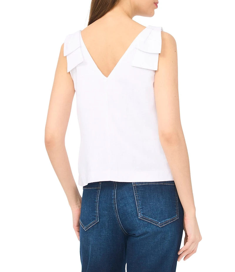 CeCe Woven V-Neck Sleeveless Bow Shoulder Tank