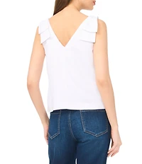 CeCe Woven V-Neck Sleeveless Bow Shoulder Tank