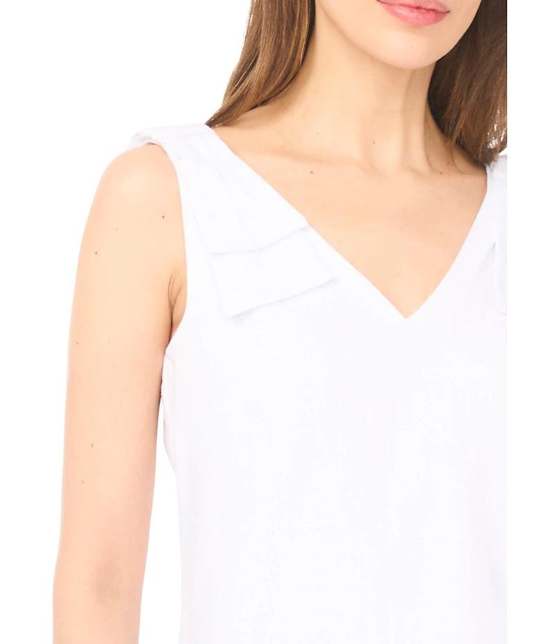 CeCe Woven V-Neck Sleeveless Bow Shoulder Tank