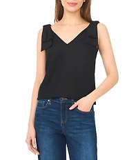 CeCe Woven V-Neck Sleeveless Bow Shoulder Tank